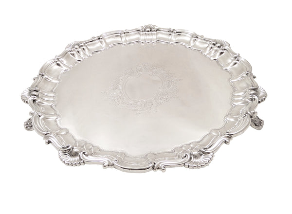Antique Edwardian Sterling Silver 12" Tray / Salver 1909