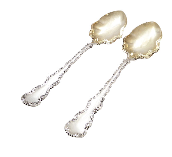Pair of Antique Victorian Sterling Silver Serving Spoons in Case 1895