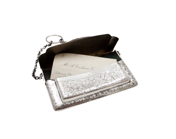 Antique Edwardian Sterling Silver Double Card Case 1910