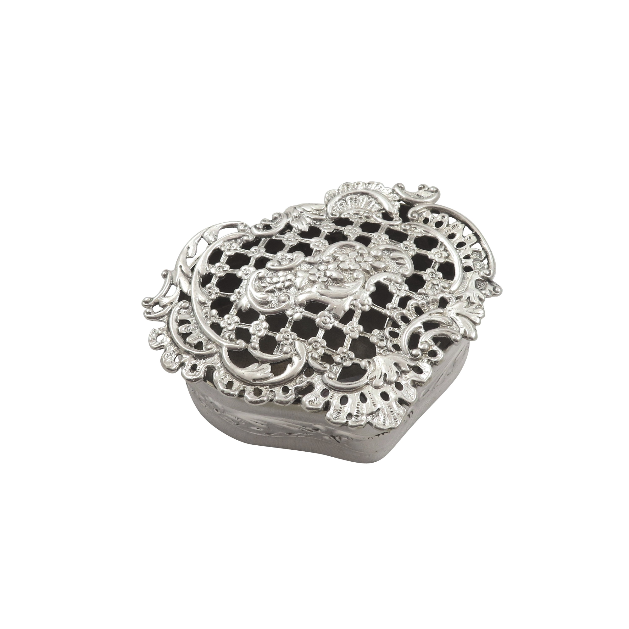 Antique Victorian Sterling Silver Pierced Lid Trinket Box 1900