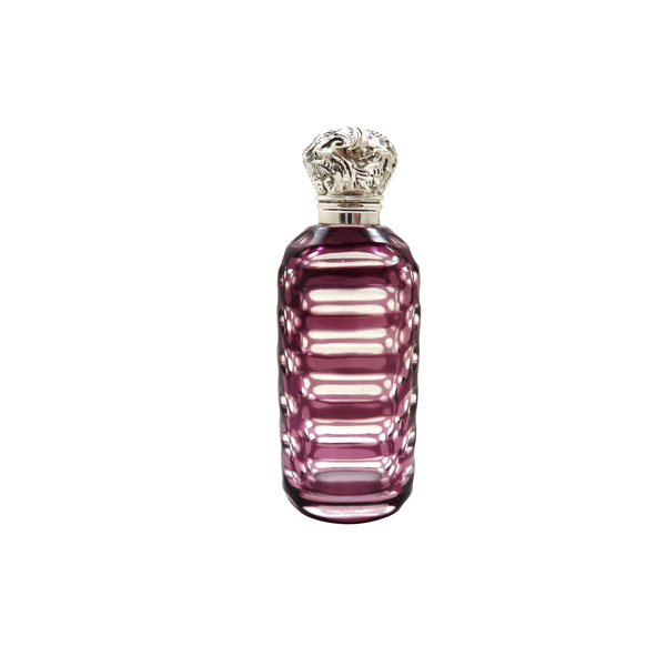 Antique Victorian Silver & Purple Overlay Cut Glass Scent / Perfume Bottle c1890