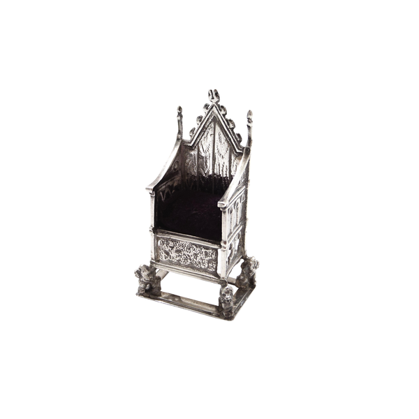 Antique Edwardian Sterling Silver Throne / Coronation Chair Pin Cushion 1902